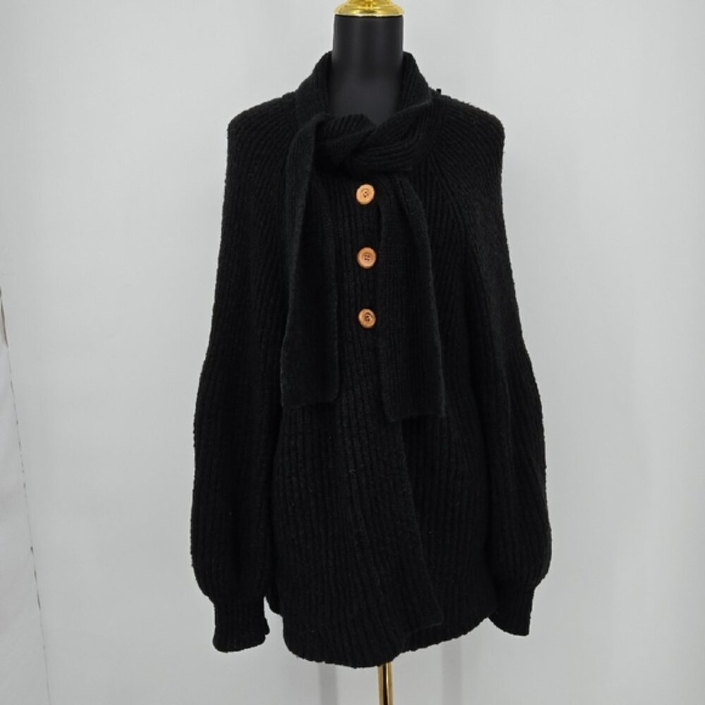 Priority 1 Lane Bryant Cozy Black Knit Sweater with Scarf Cardigan Size 3X
